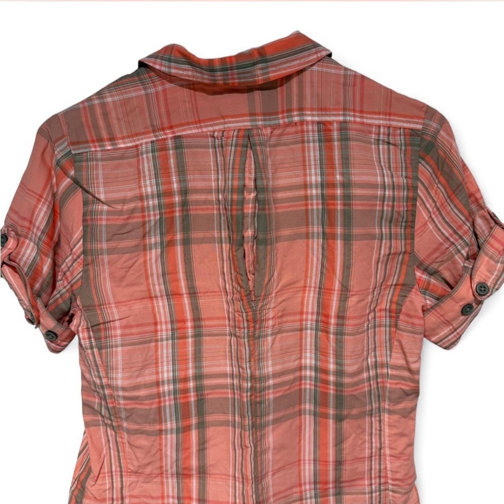 Woolrich Plaid Button-Up Short Sleeve Shirt Orange, Gorpcore Outdoors Cabin core - Picture 8 of 12